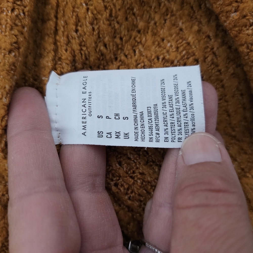 American Eagle Brown Waffle Knit Crewneck Oversized  Sweater Size Small - Picture 7 of 9